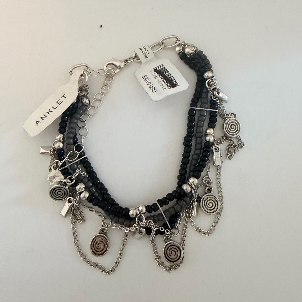 Free People Black Beaded Multi-Strand Bracelet with Silver Dangles - Picture 4 of 4